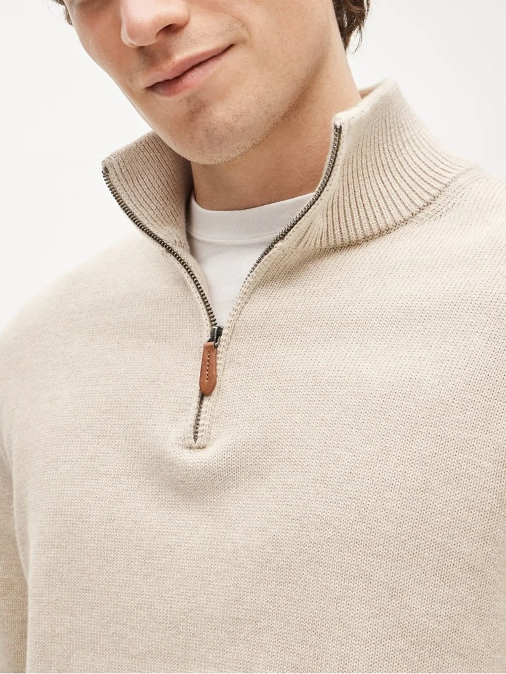 J.‎ CREW Heritage cotton quarter-zip sweater in Heather Sand XXL NWT $118 BT793